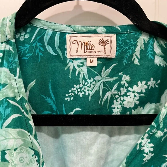 Mille Green Floral Print Cotton Wrap Maxi Helena Dress Sz M - Picture 4 of 9